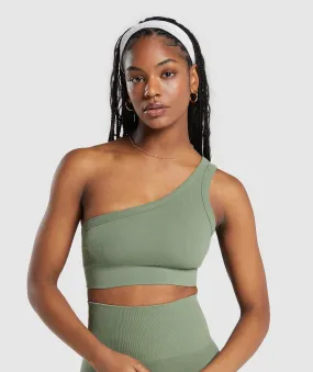 Gymshark Ribbed Cotton Seamless One Shoulder  Bra - Base Green