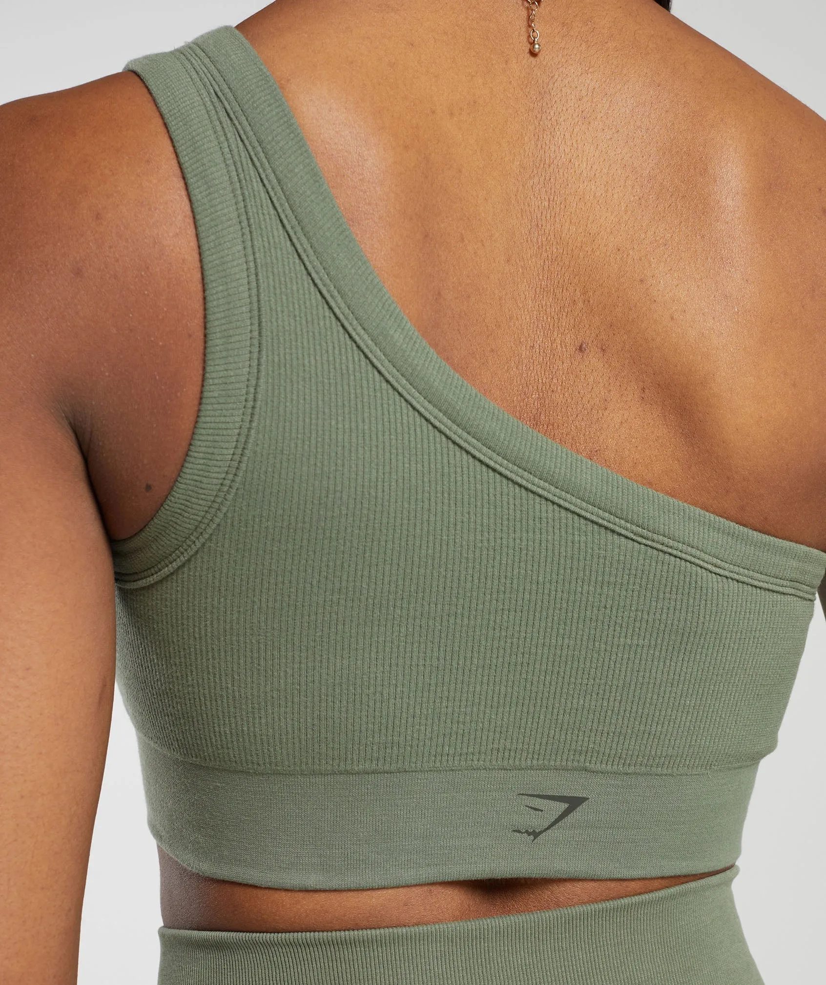 Gymshark Ribbed Cotton Seamless One Shoulder  Bra - Base Green