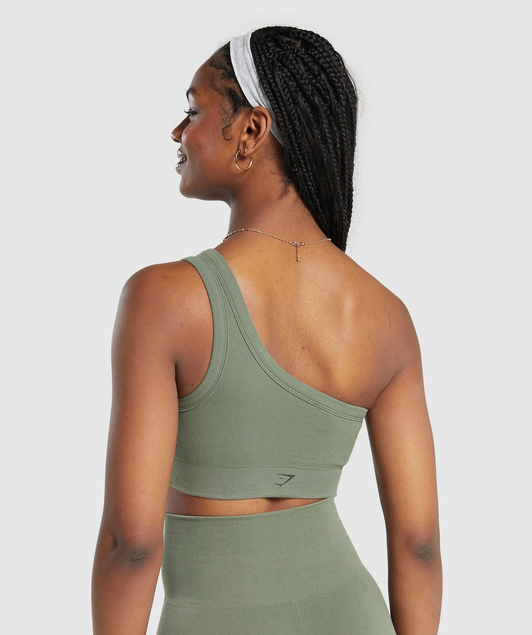 Gymshark Ribbed Cotton Seamless One Shoulder  Bra - Base Green