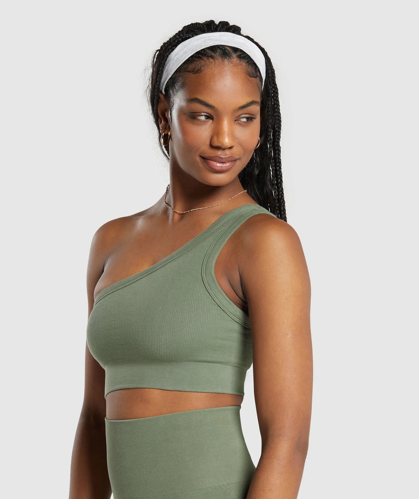 Gymshark Ribbed Cotton Seamless One Shoulder  Bra - Base Green