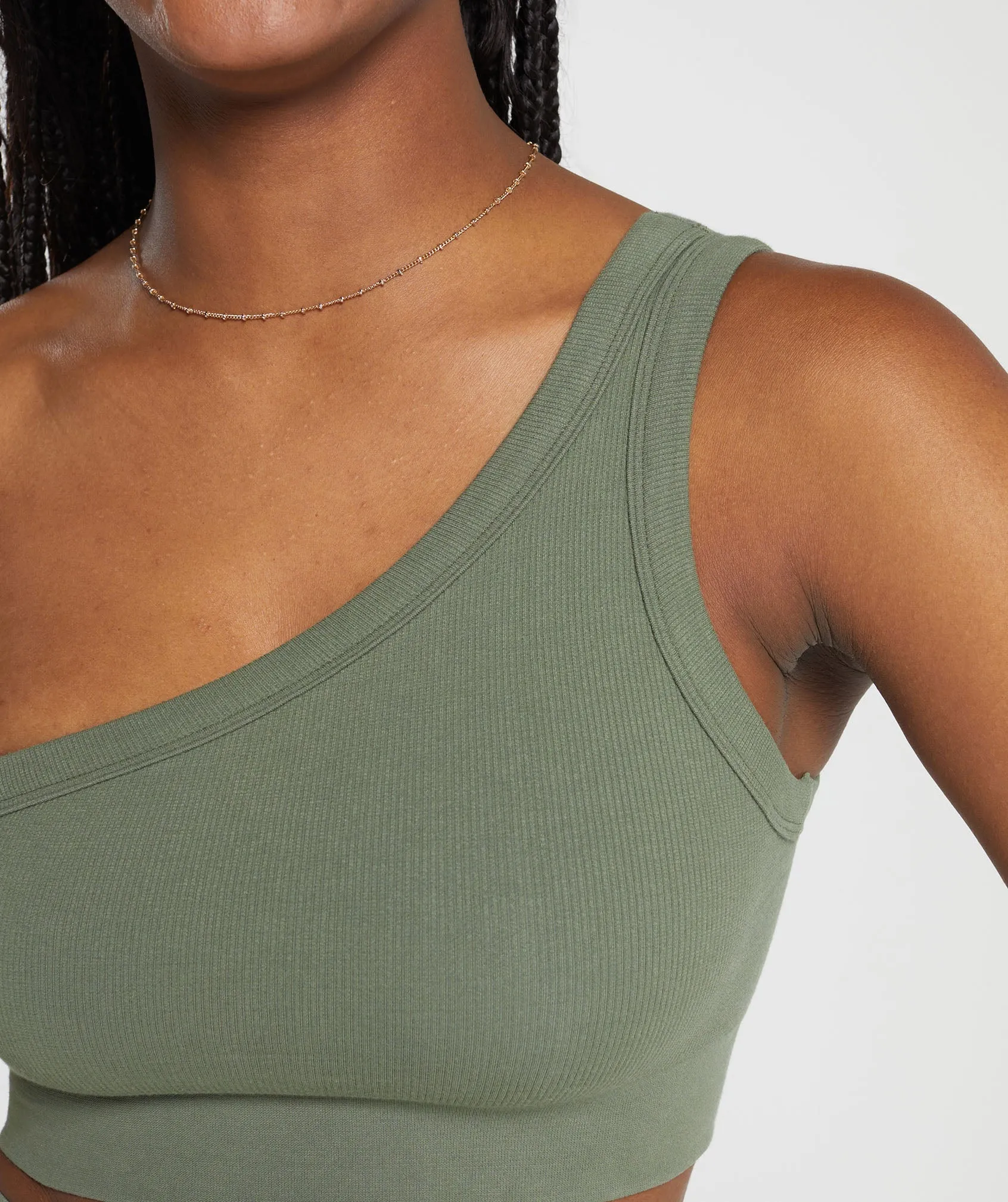 Gymshark Ribbed Cotton Seamless One Shoulder  Bra - Base Green