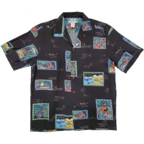 Hawaiian Postcards Rayon Black Color Shirt