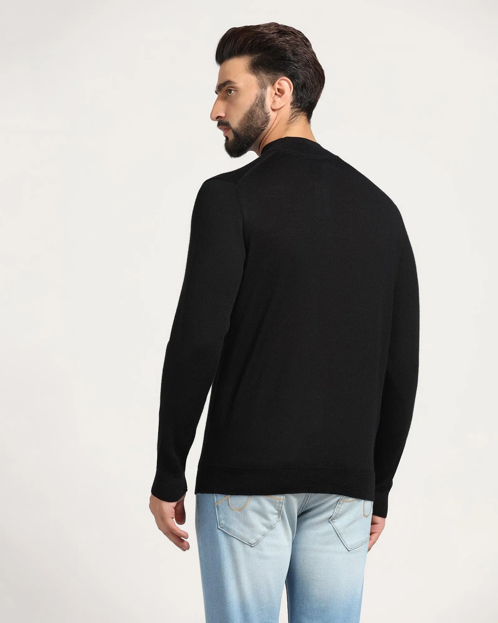 High Neck Black Solid Sweater - Jester