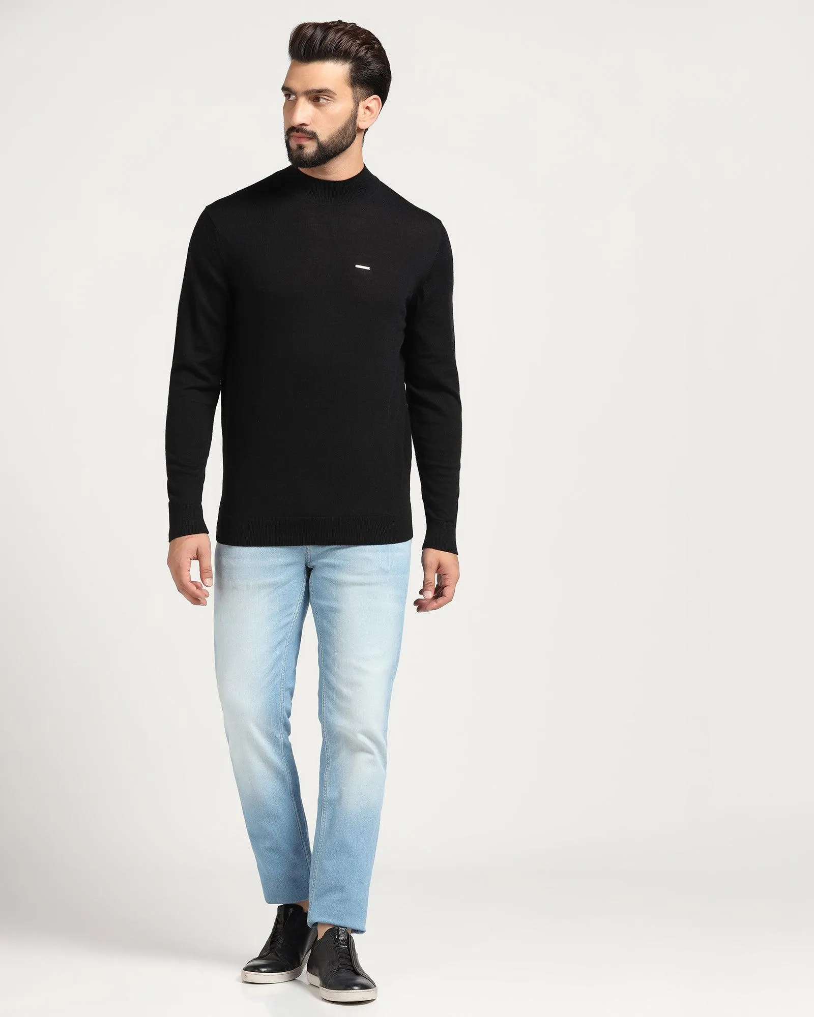 High Neck Black Solid Sweater - Jester