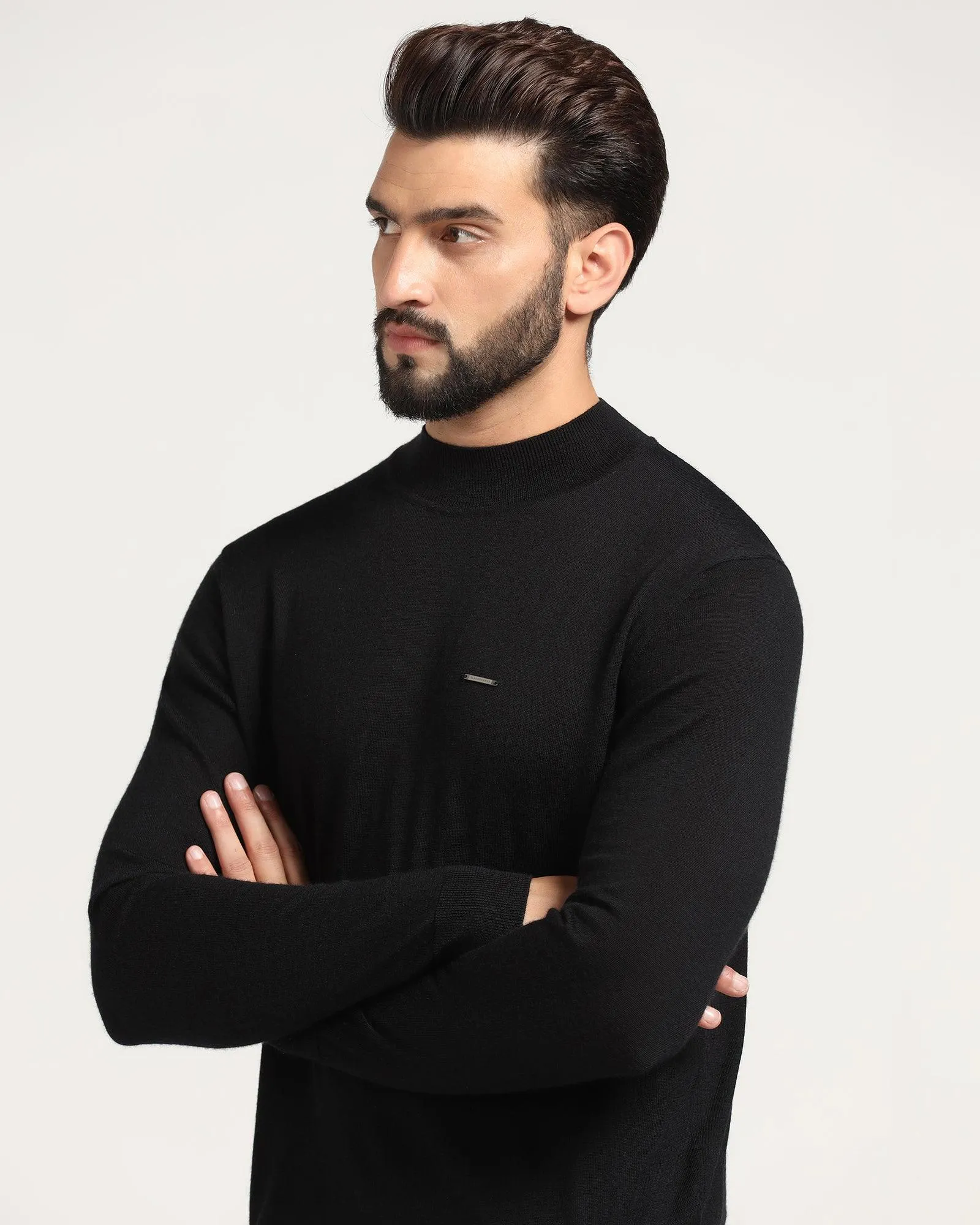 High Neck Black Solid Sweater - Jester