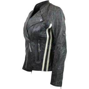 HML635DG Ladies Distressed Gray Jacket with Vertical Stripes