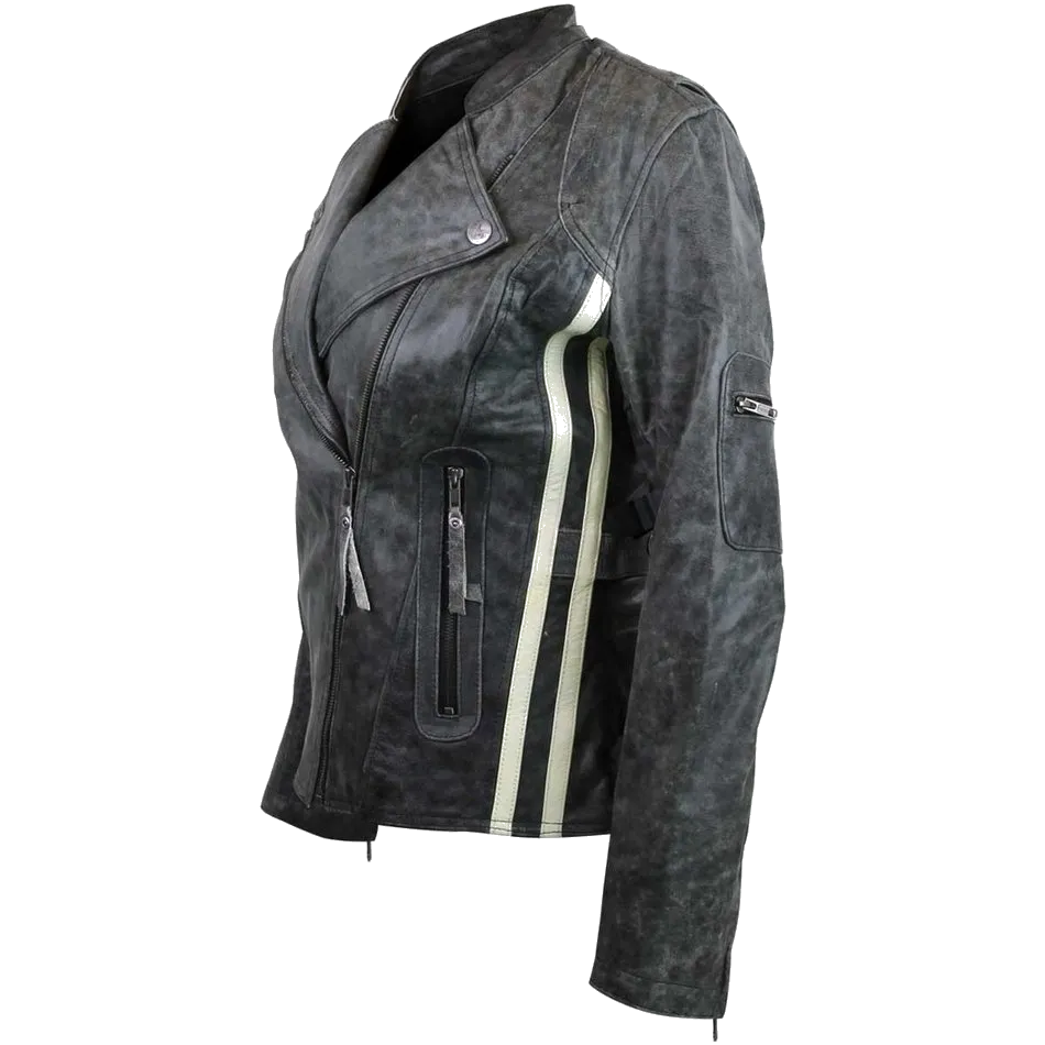 HML635DG Ladies Distressed Gray Jacket with Vertical Stripes