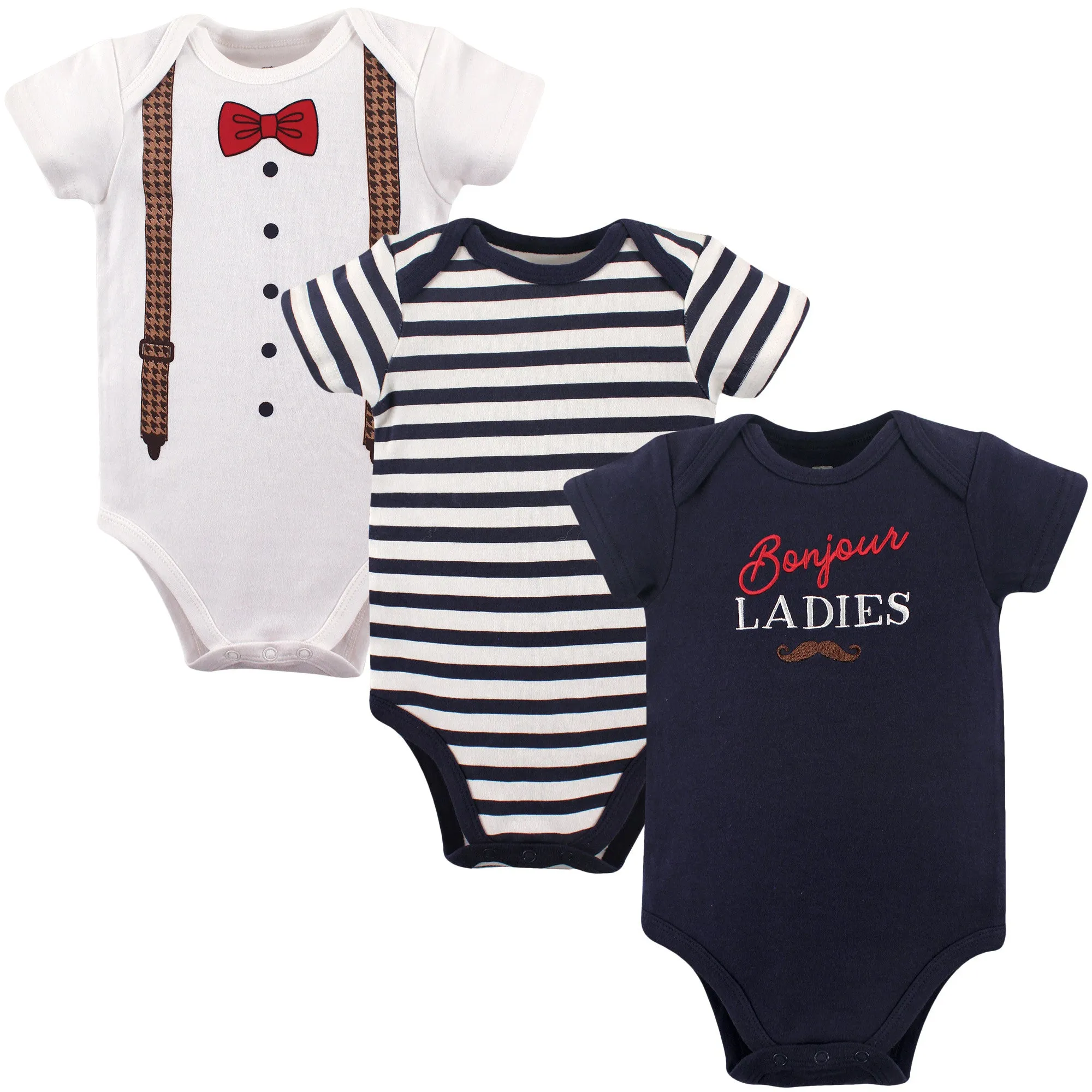 Hudson Baby Cotton Bodysuits, Bonjour 3-Pack