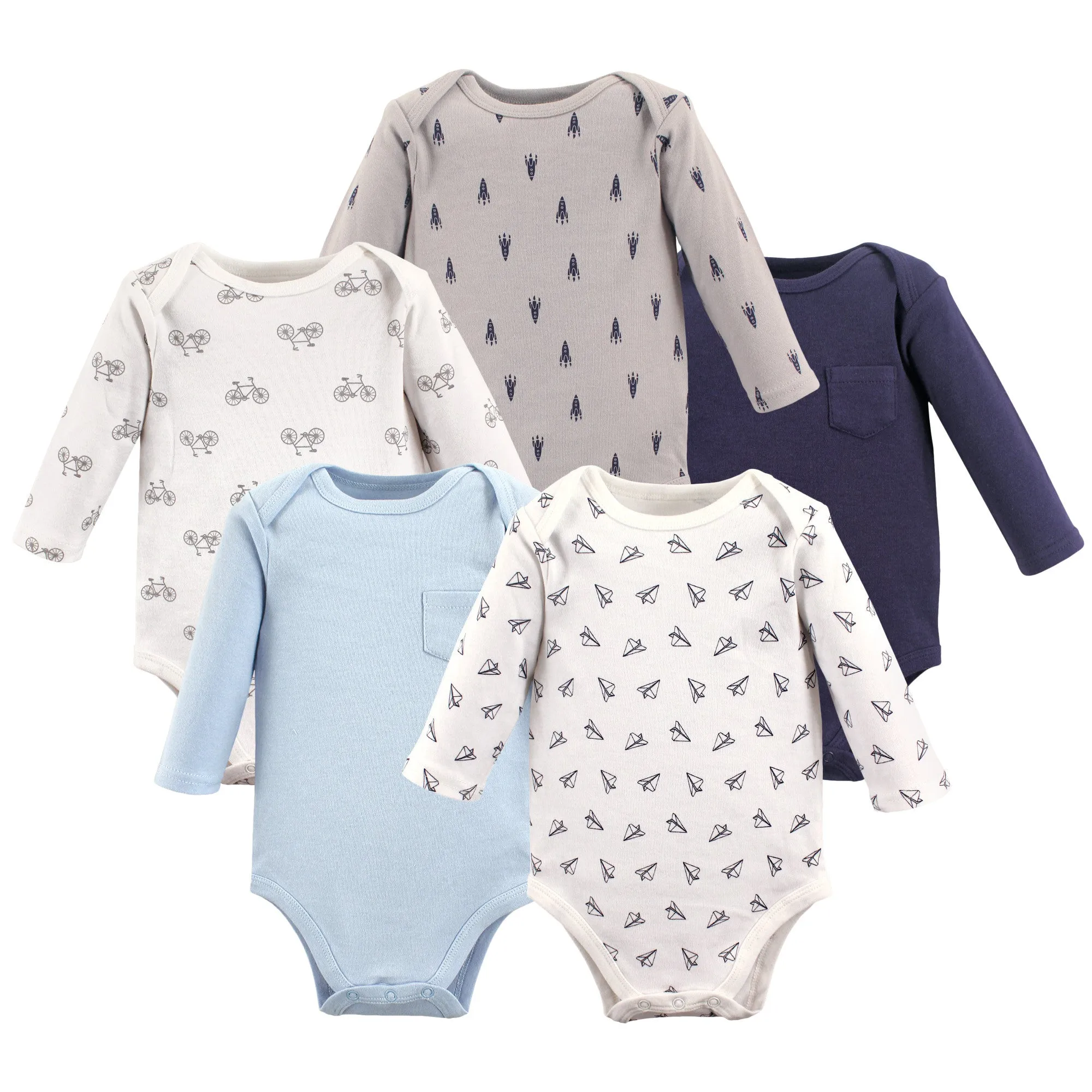 Hudson Baby Cotton Long-Sleeve Bodysuits, Basic Paper Airplane