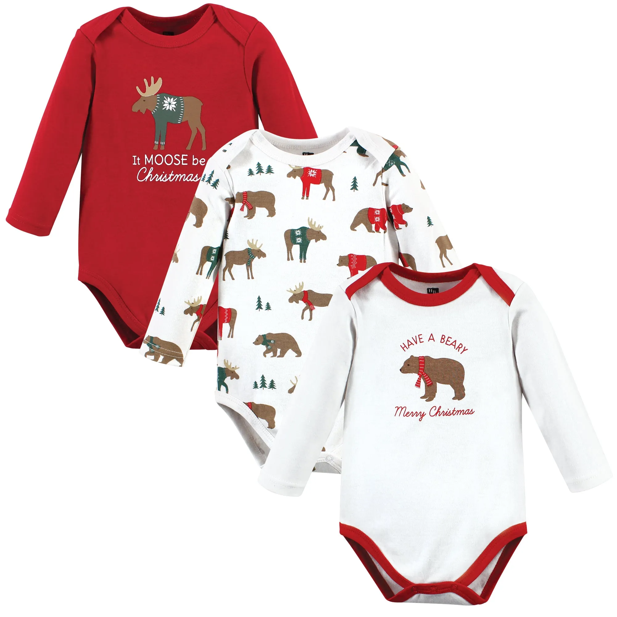 Hudson Baby Cotton Long-Sleeve Bodysuits, Moose Be Christmas