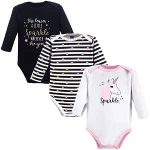 Hudson Baby Cotton Long-Sleeve Bodysuits, Sparkle Unicorn 3-Pack