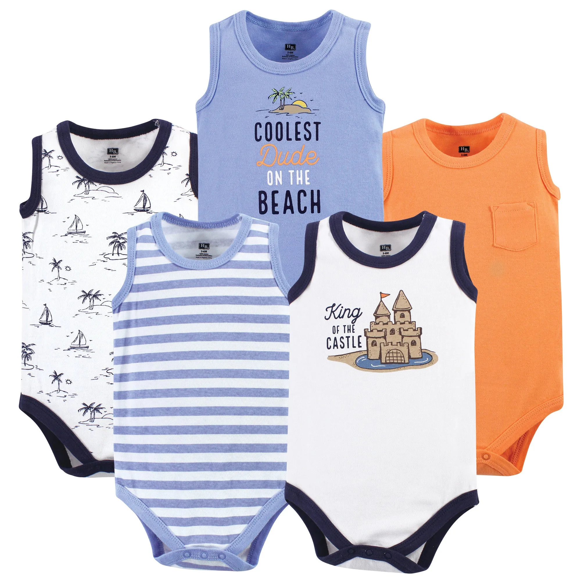 Hudson Baby Cotton Sleeveless Bodysuits, Sandcastle