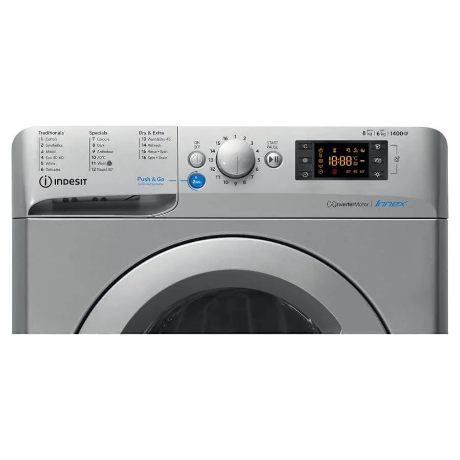 Indesit BDE861483XSUKN 8Kg - 6Kg Washer Dryer with 1400 rpm Push Go Silver