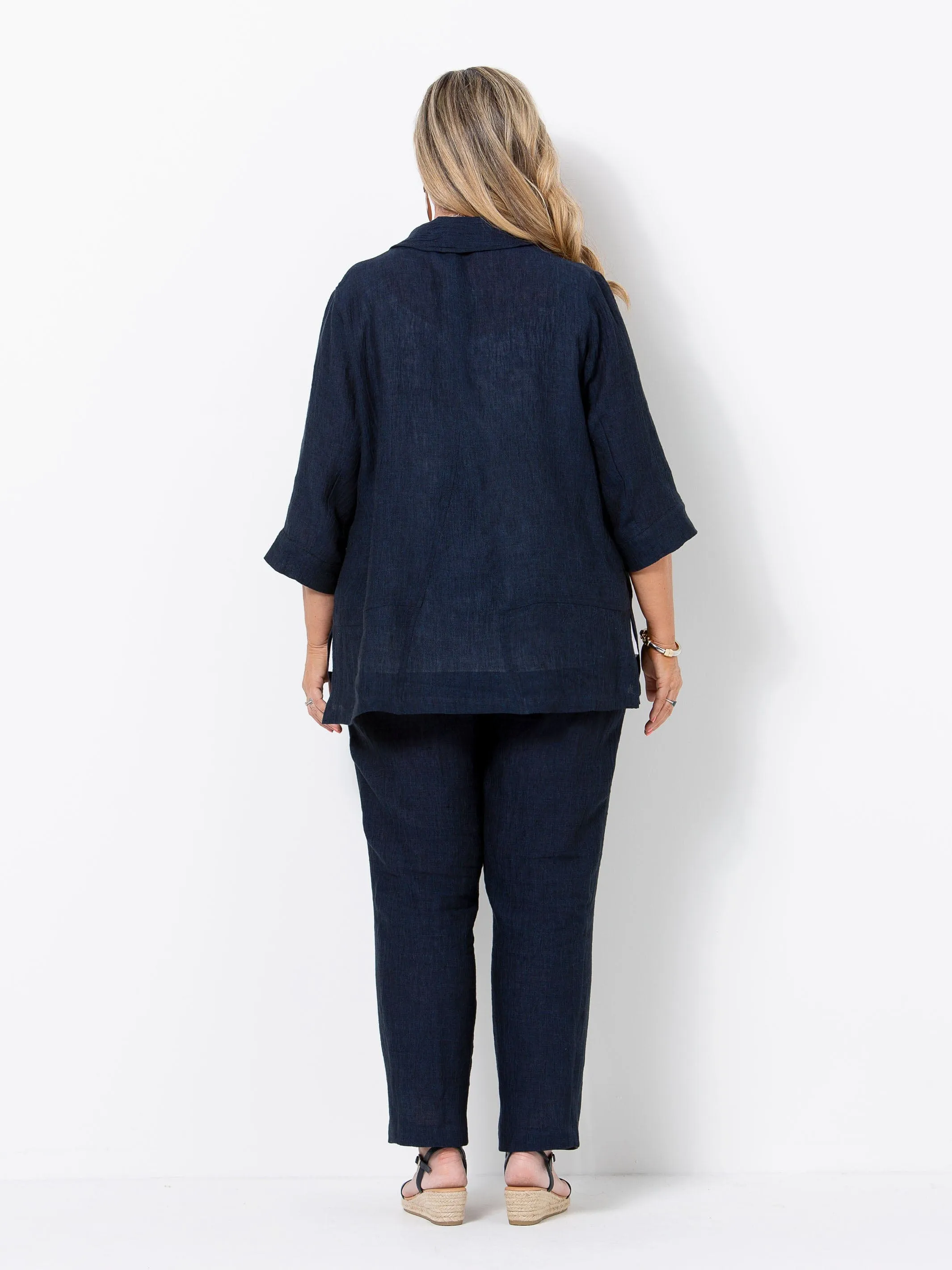 Indigo Crinkle Linen Jacket