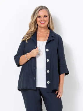 Indigo Crinkle Linen Jacket