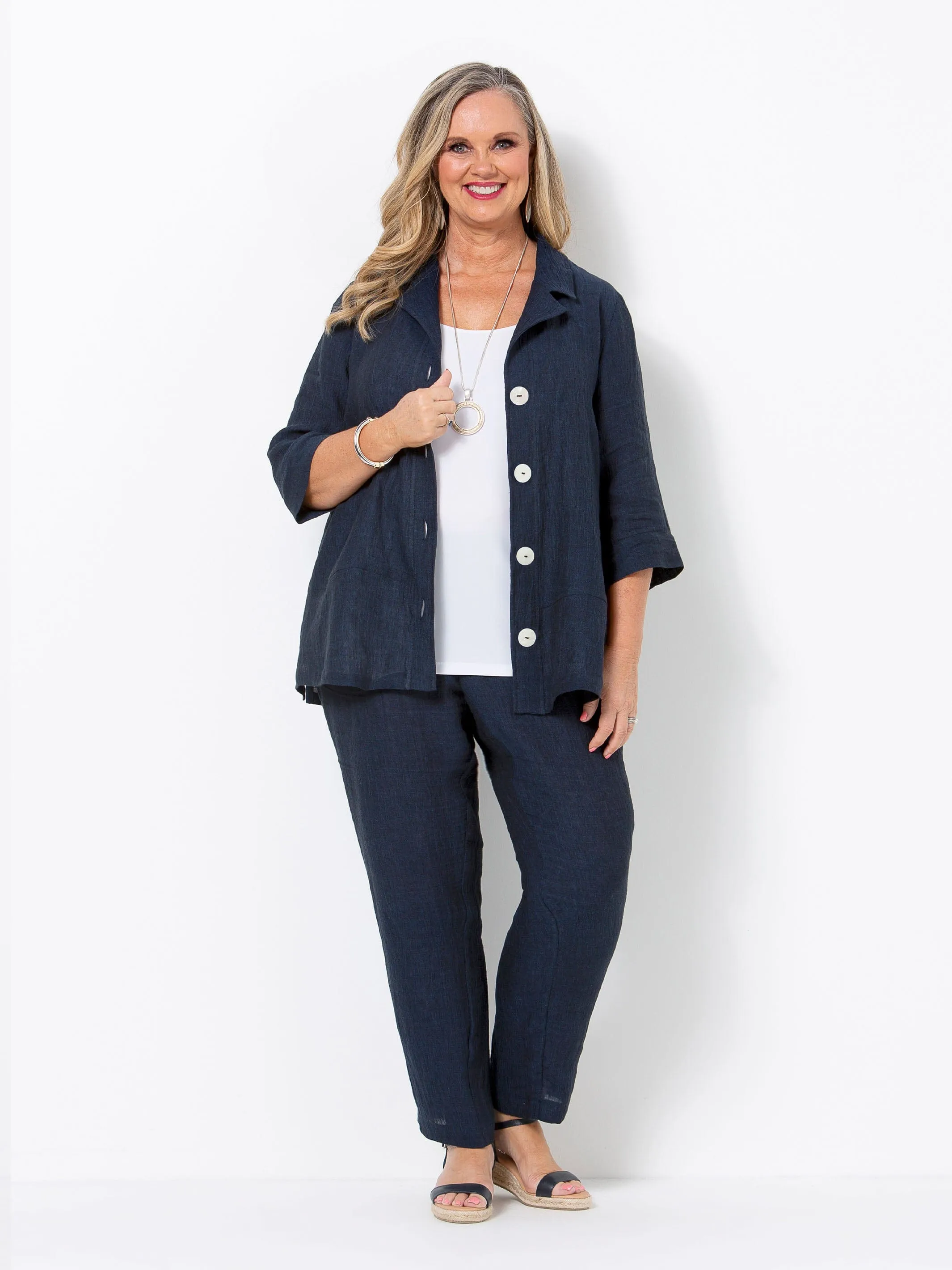 Indigo Crinkle Linen Jacket