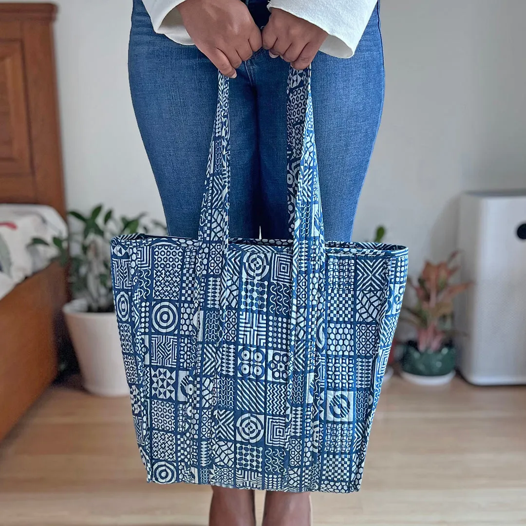 Indigo Quilted Tote Bag