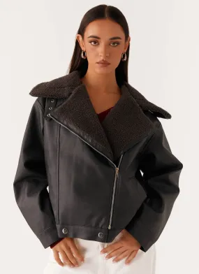 Inka PU Leather Shearling Jacket - Charcoal