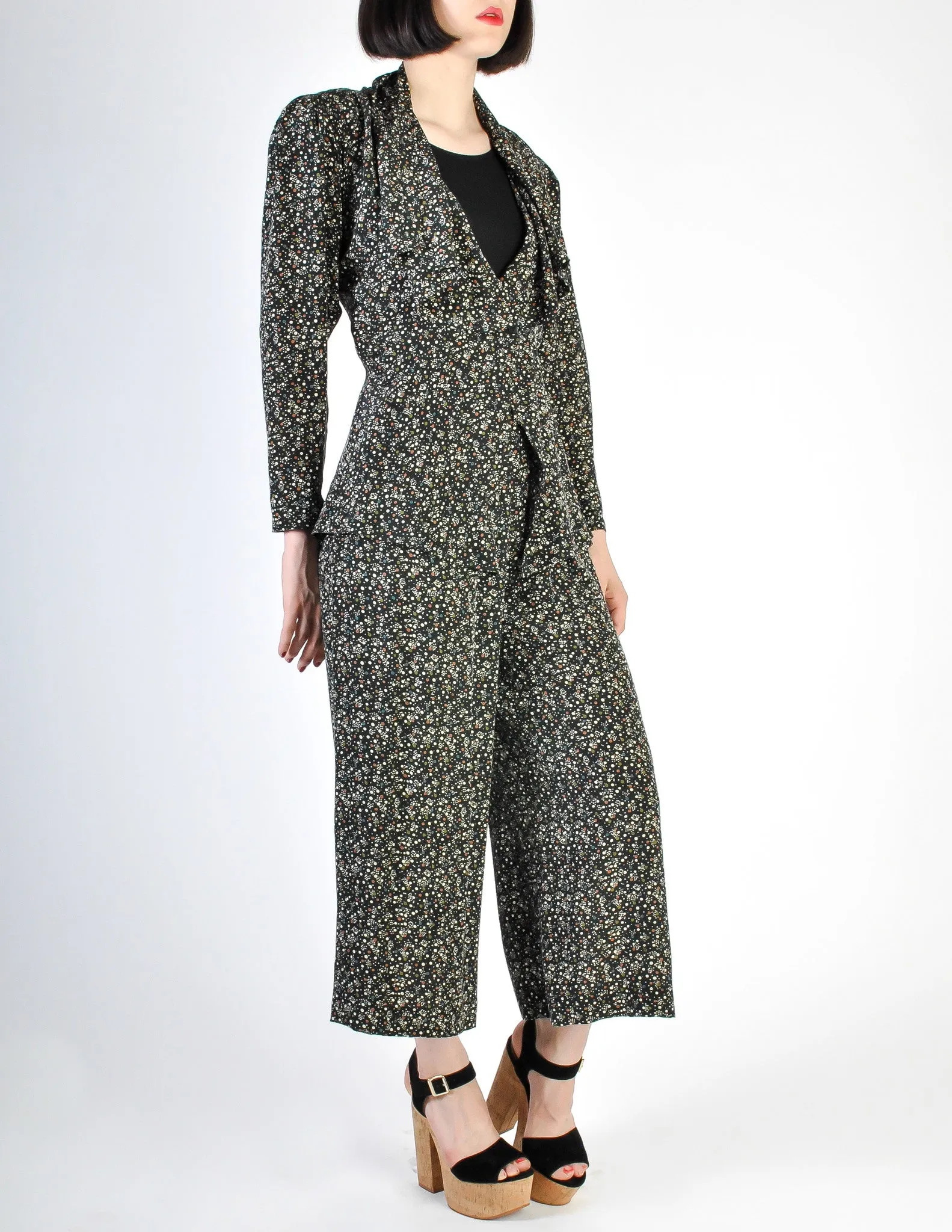 Jean Muir Vintage Polka Dot Silk Draping Jacket and Pants Ensemble Set