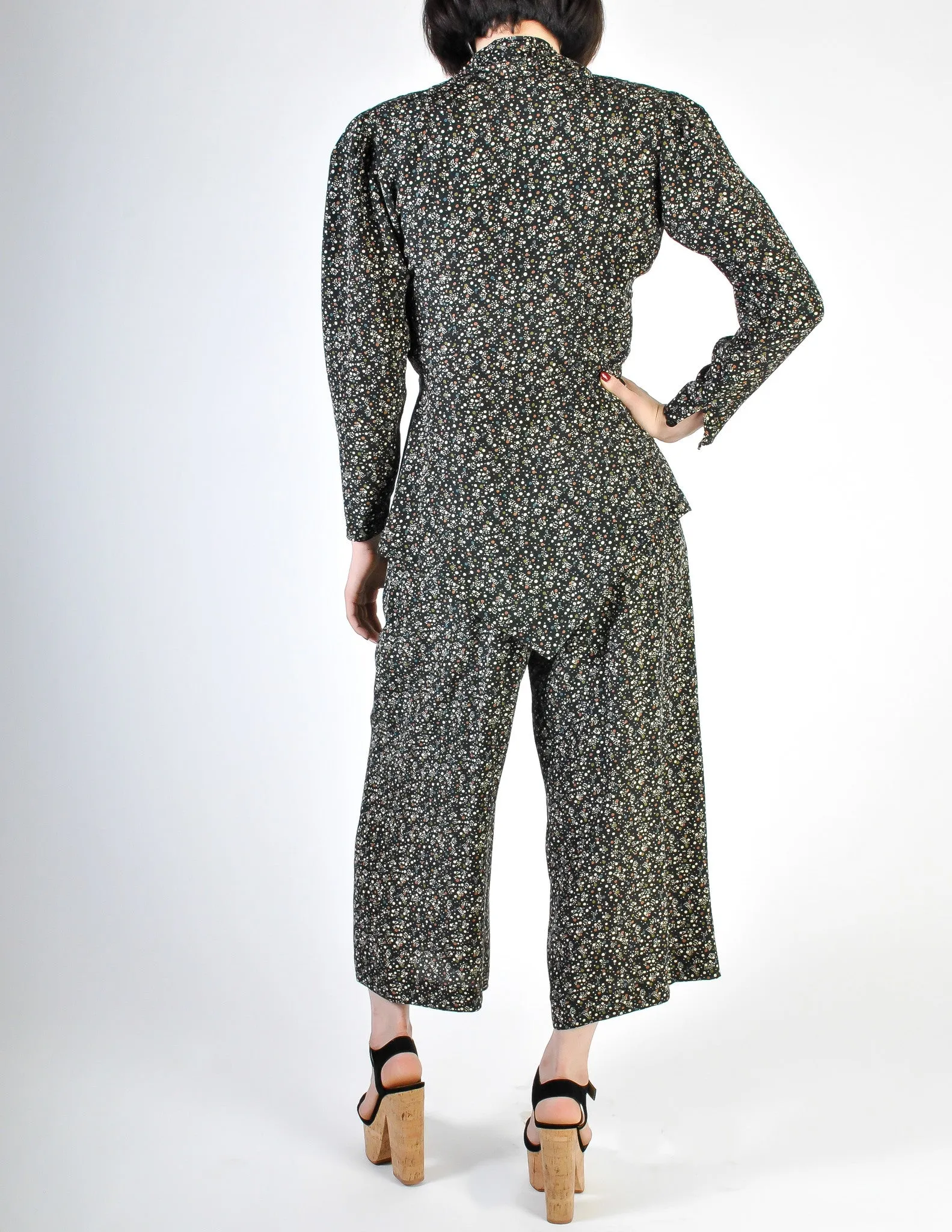 Jean Muir Vintage Polka Dot Silk Draping Jacket and Pants Ensemble Set