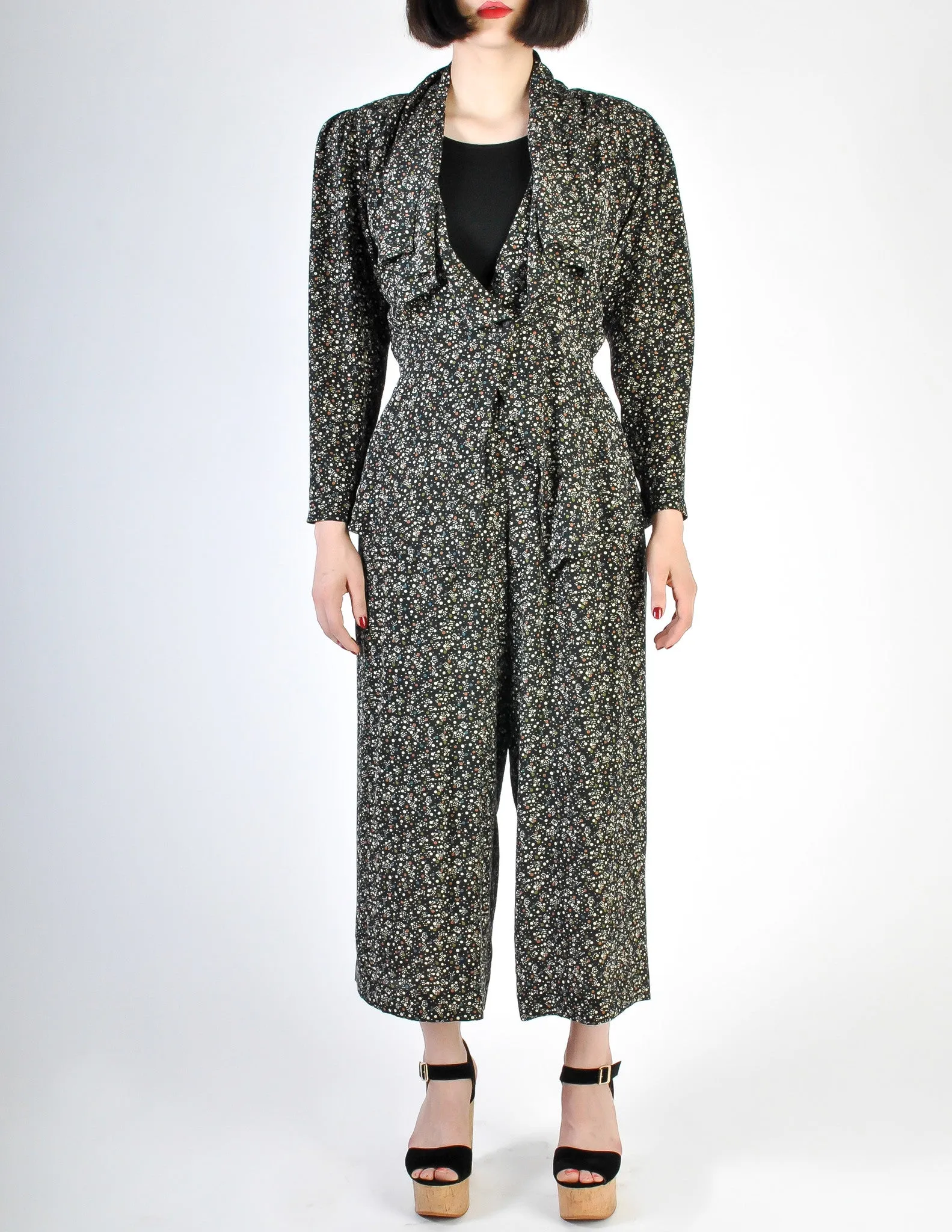 Jean Muir Vintage Polka Dot Silk Draping Jacket and Pants Ensemble Set