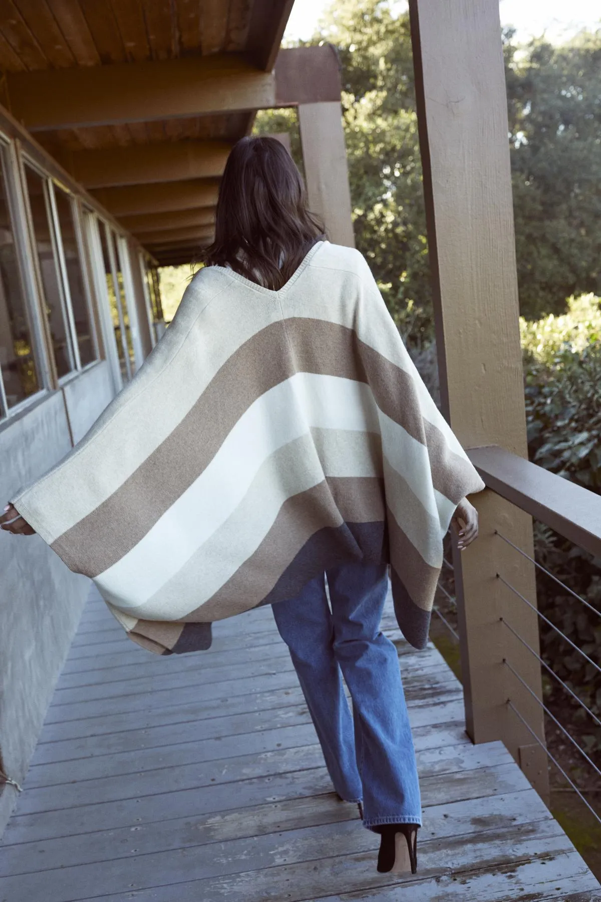 JONAS STRIPED OPEN FRONT PONCHO