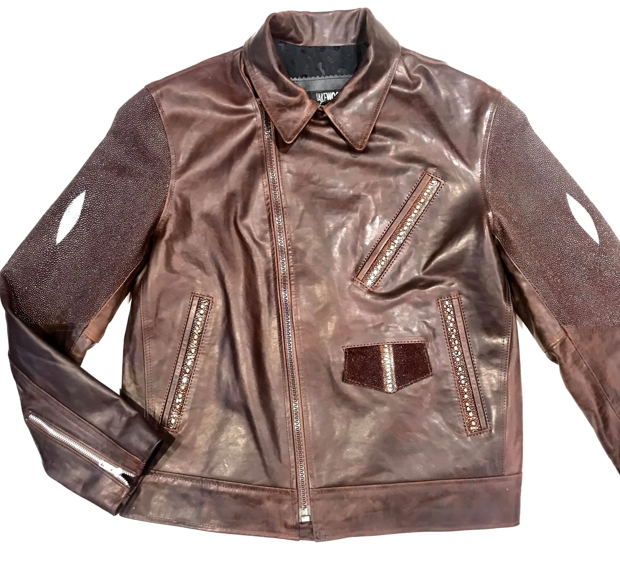 Kashani Chocolate Brown Stingray/Leather Biker Jacket