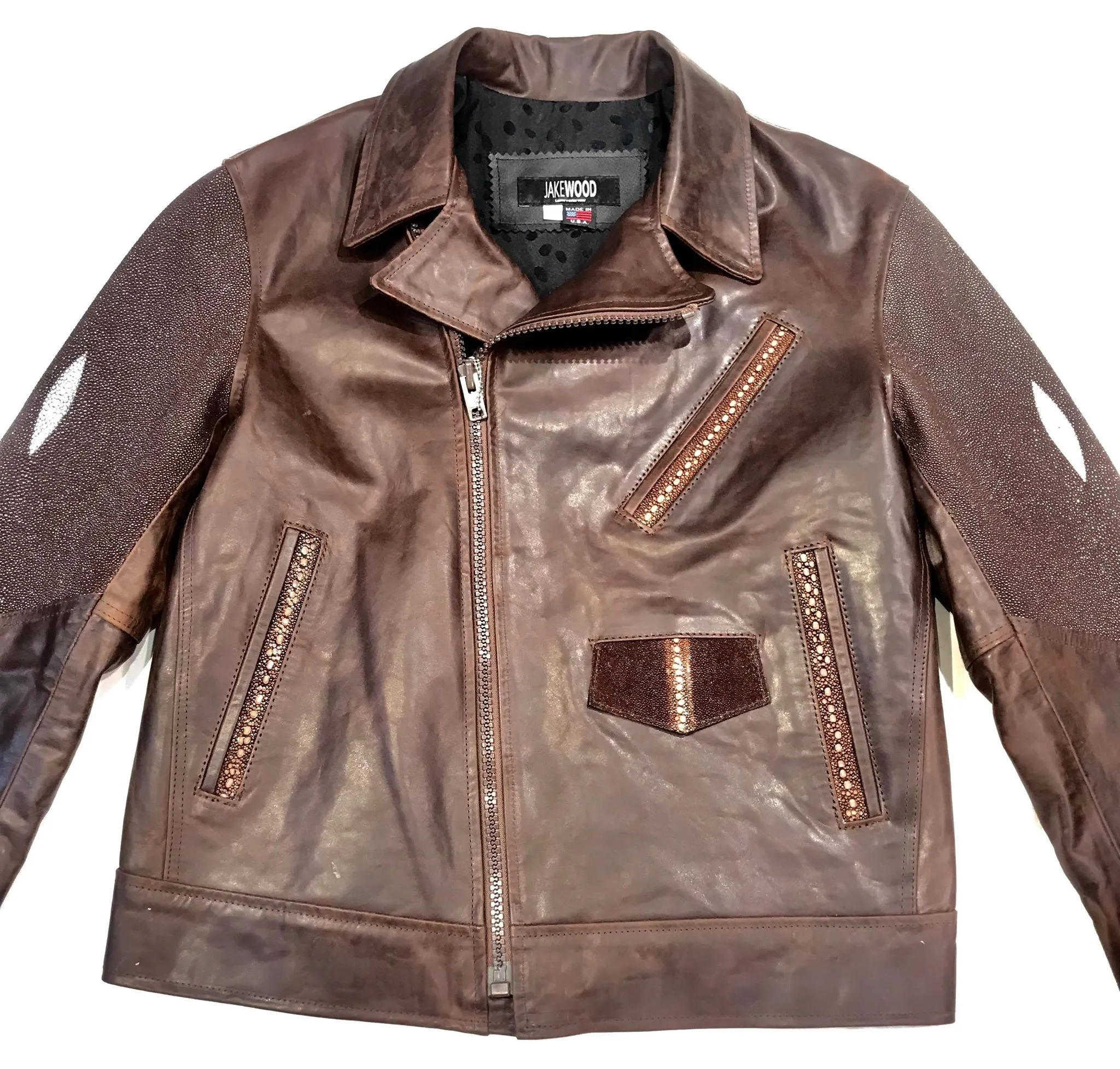 Kashani Chocolate Brown Stingray/Leather Biker Jacket