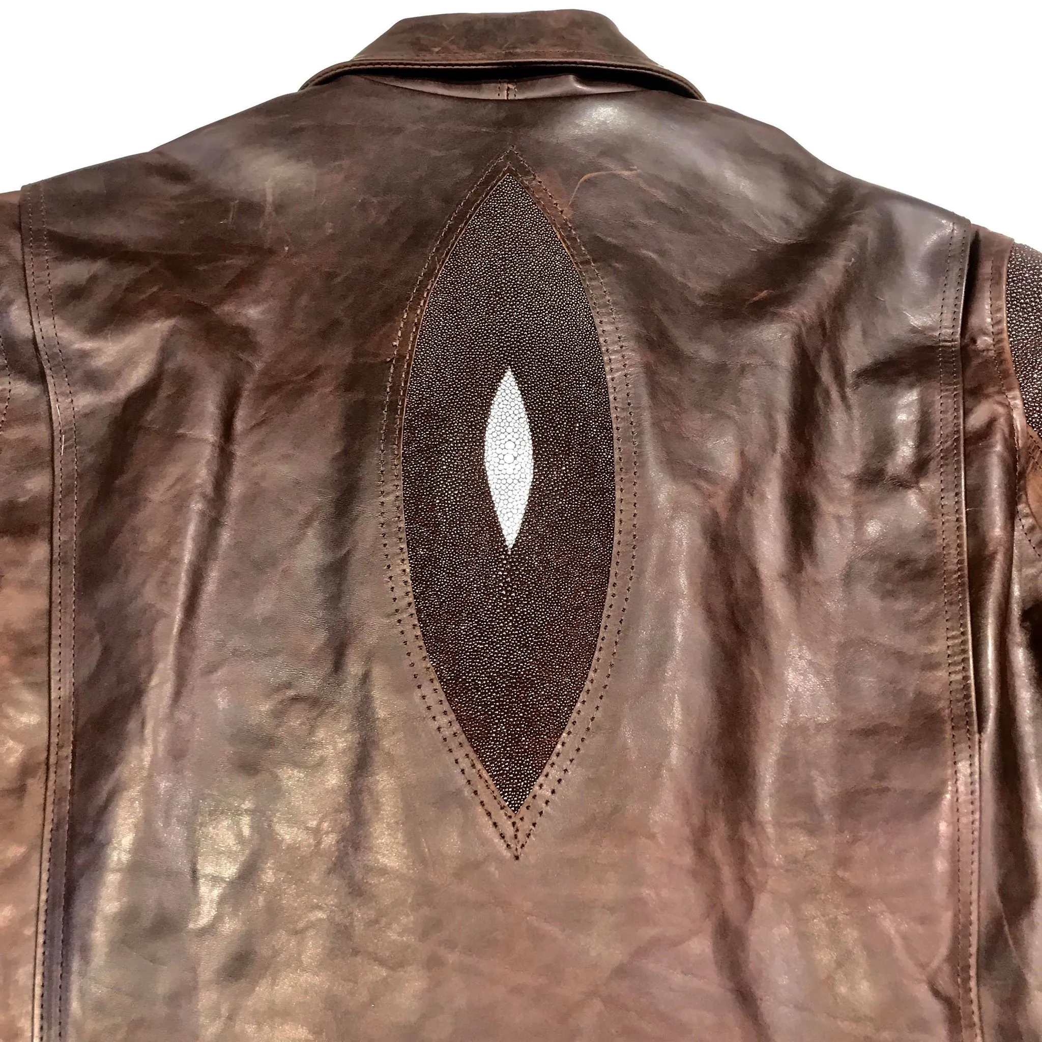 Kashani Chocolate Brown Stingray/Leather Biker Jacket