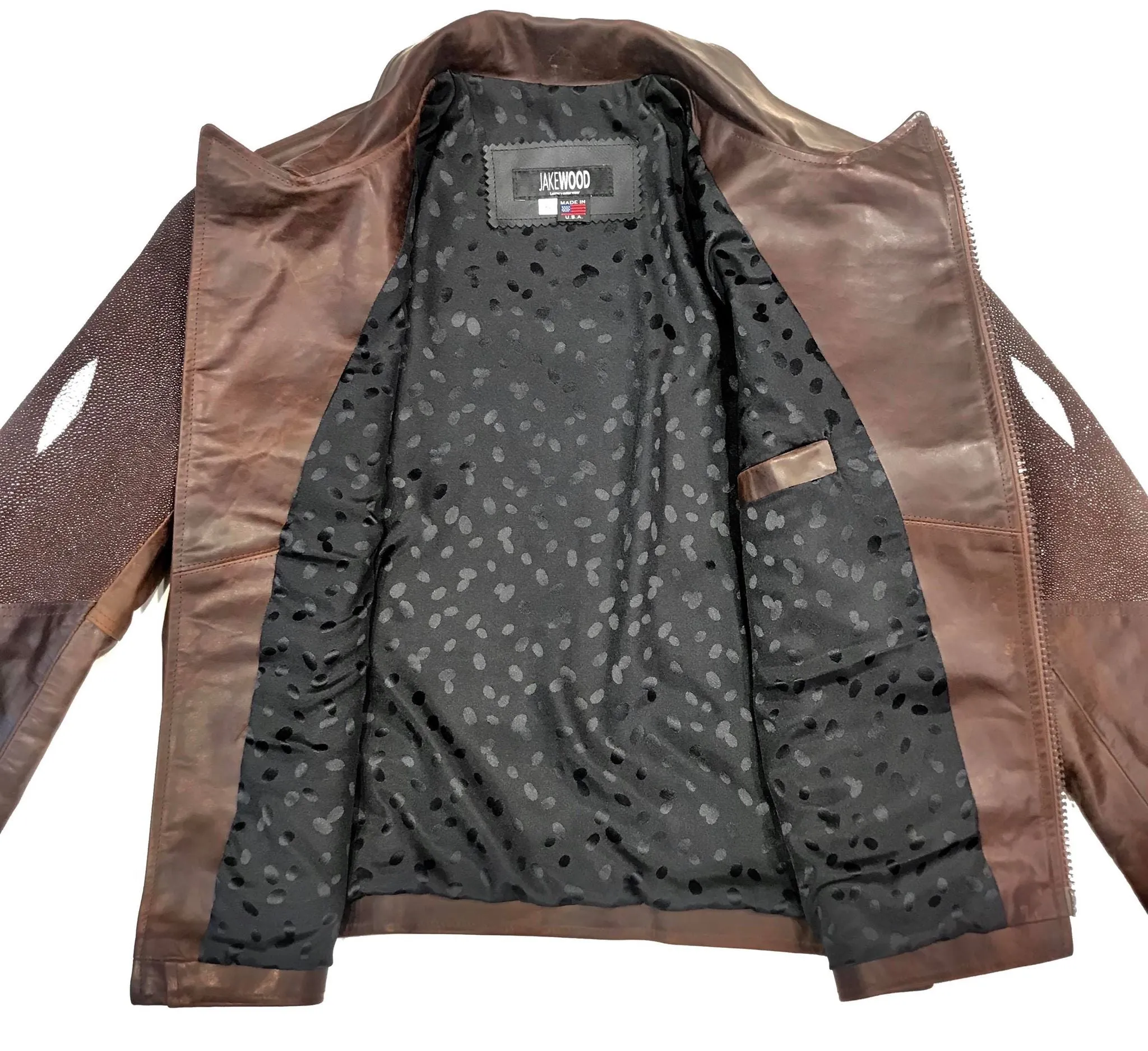 Kashani Chocolate Brown Stingray/Leather Biker Jacket