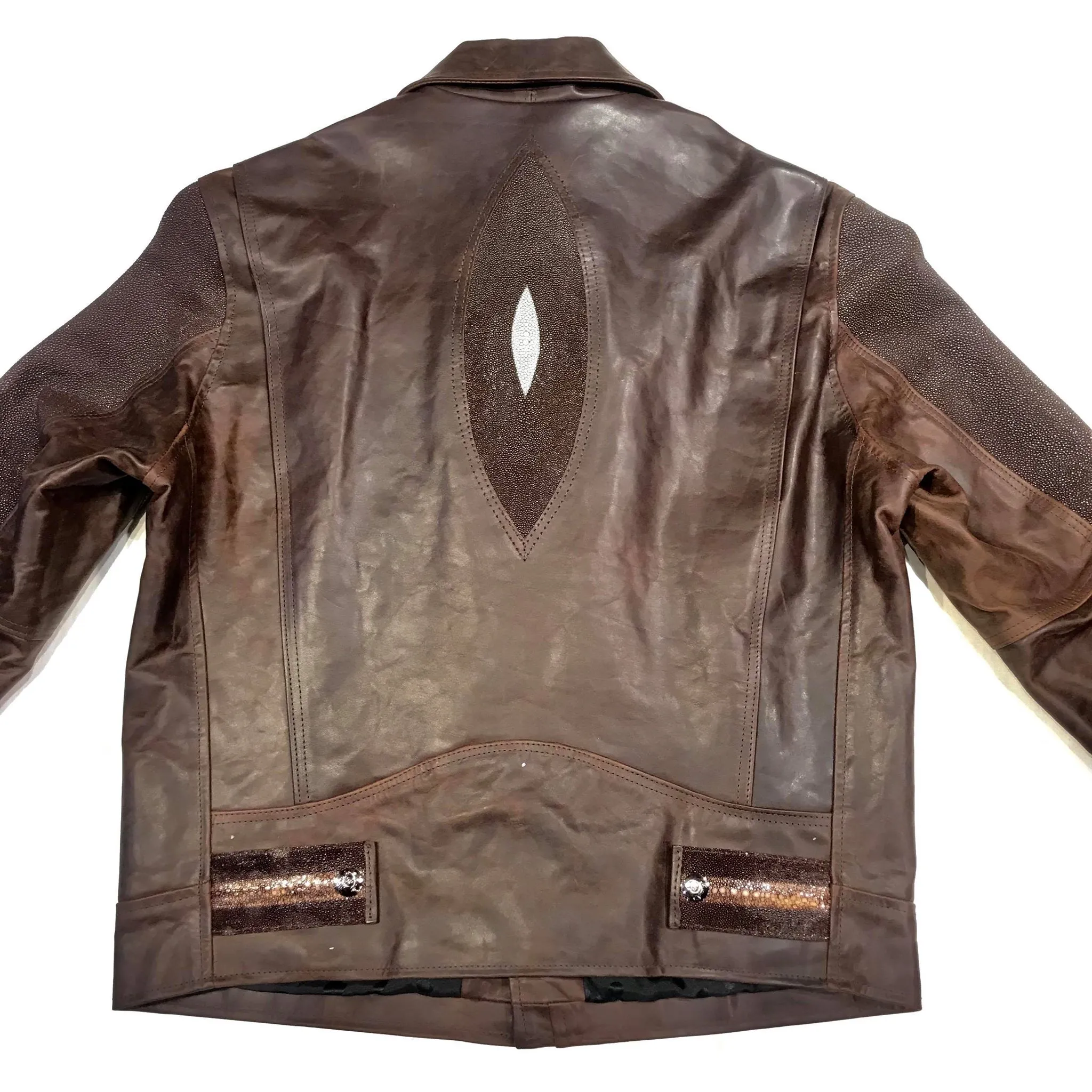 Kashani Chocolate Brown Stingray/Leather Biker Jacket