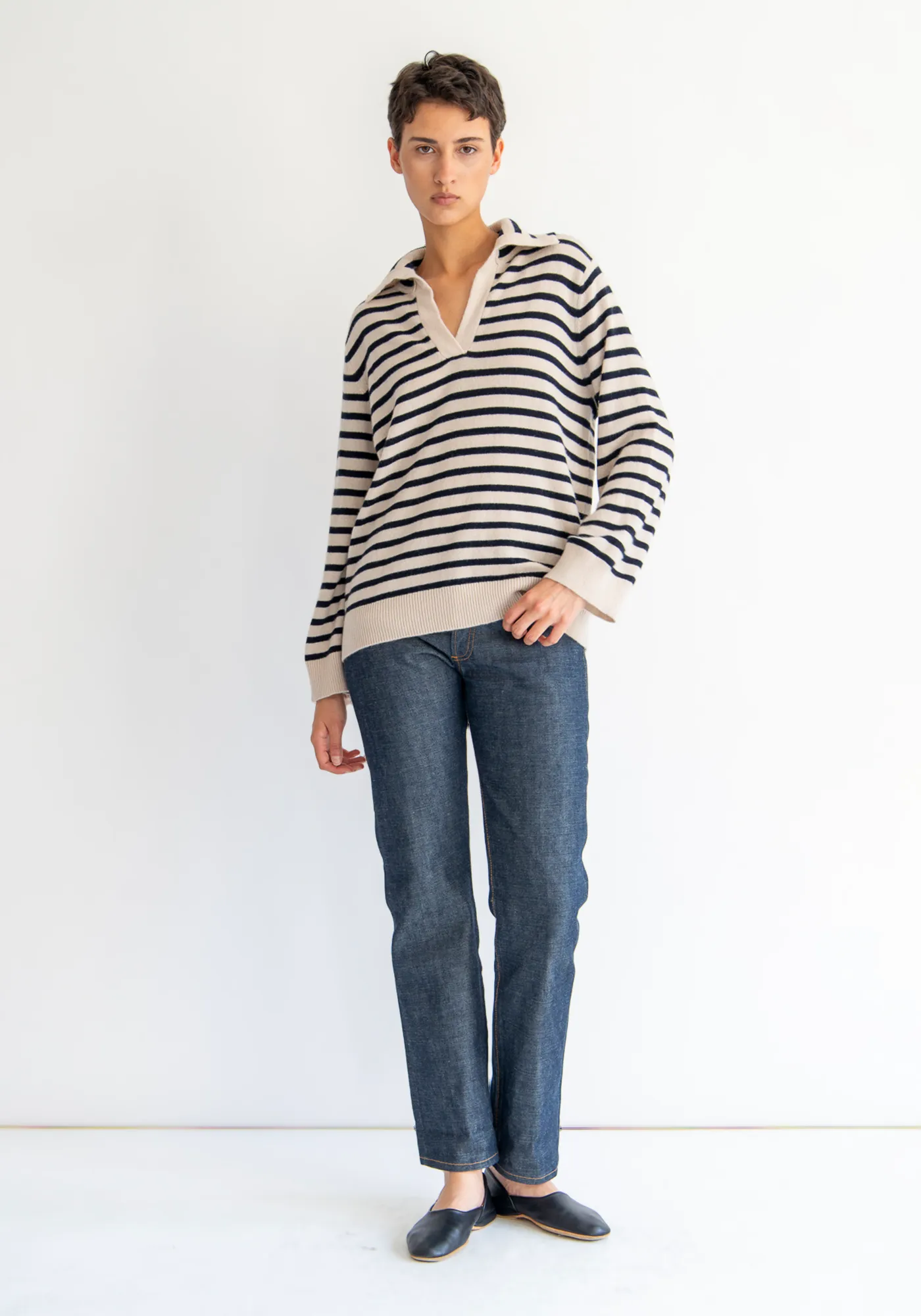 Keegan Stripe Cashmere Polo Sweater