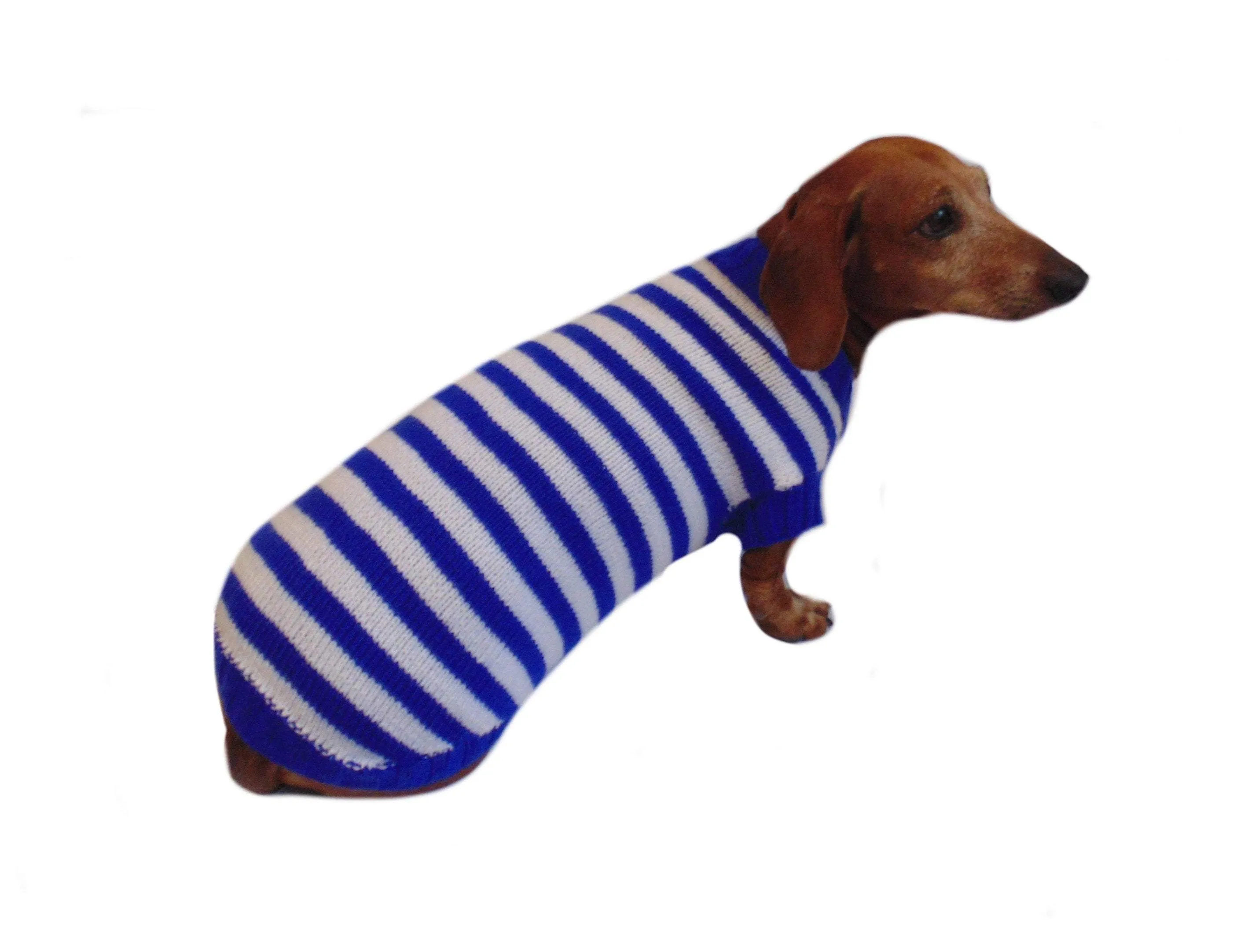 Knitted striped sweater for dog in nautical style