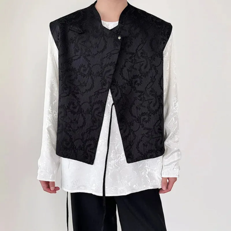 Lace-up Male Vest New Chinese Style Solid Color Jacquard Knot Button Men Waistcoat Retro Men's Clothing Spring 9C4694