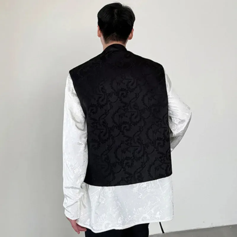 Lace-up Male Vest New Chinese Style Solid Color Jacquard Knot Button Men Waistcoat Retro Men's Clothing Spring 9C4694