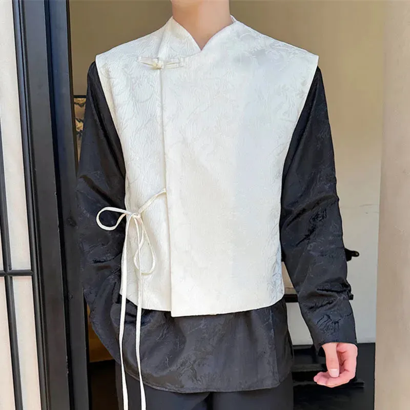 Lace-up Male Vest New Chinese Style Solid Color Jacquard Knot Button Men Waistcoat Retro Men's Clothing Spring 9C4694