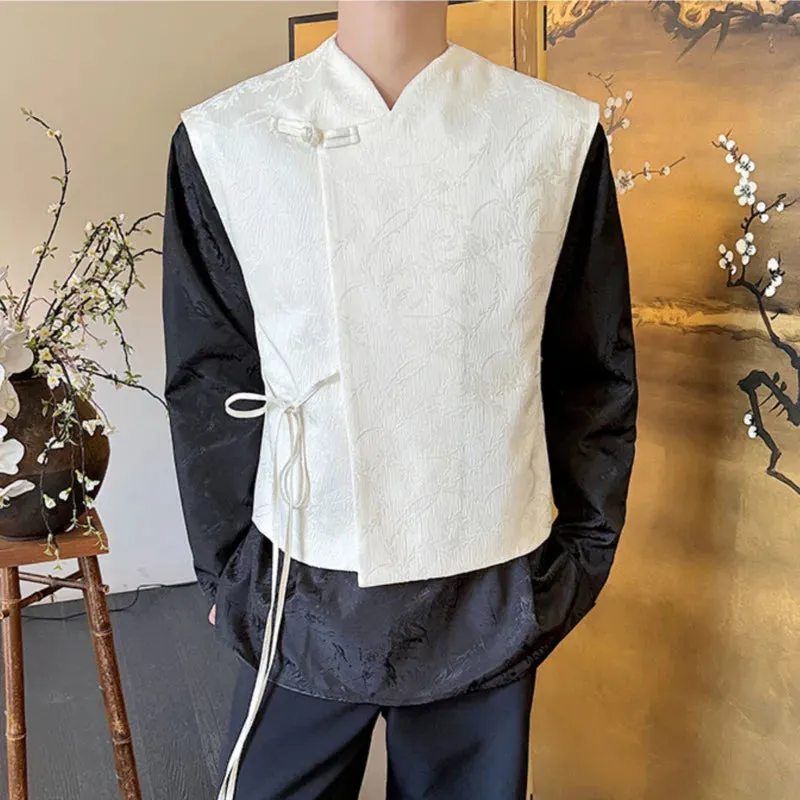 Lace-up Male Vest New Chinese Style Solid Color Jacquard Knot Button Men Waistcoat Retro Men's Clothing Spring 9C4694