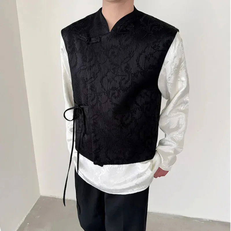 Lace-up Male Vest New Chinese Style Solid Color Jacquard Knot Button Men Waistcoat Retro Men's Clothing Spring 9C4694