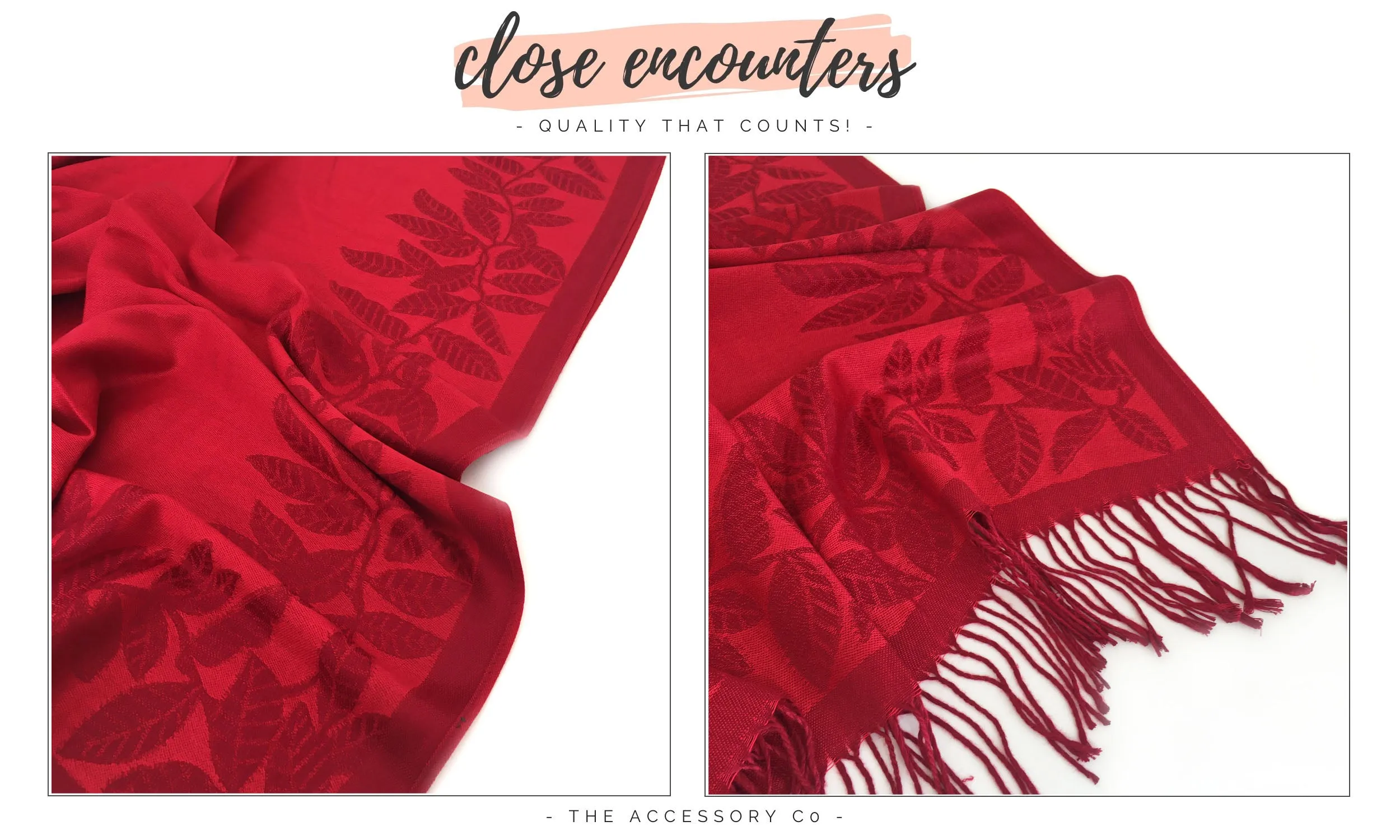 LARGE RED LEAF PRINT REVERSIBLE PASHMINA SHAWL SCARF