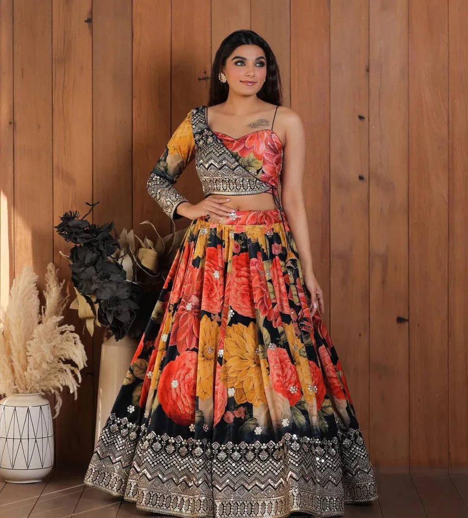 Latest Floral Print with Sequence Embroidered Lehenga Choli with dupatta, Partywear / Bridal Lehenga Set with Jacket Bridesmaid Dresses