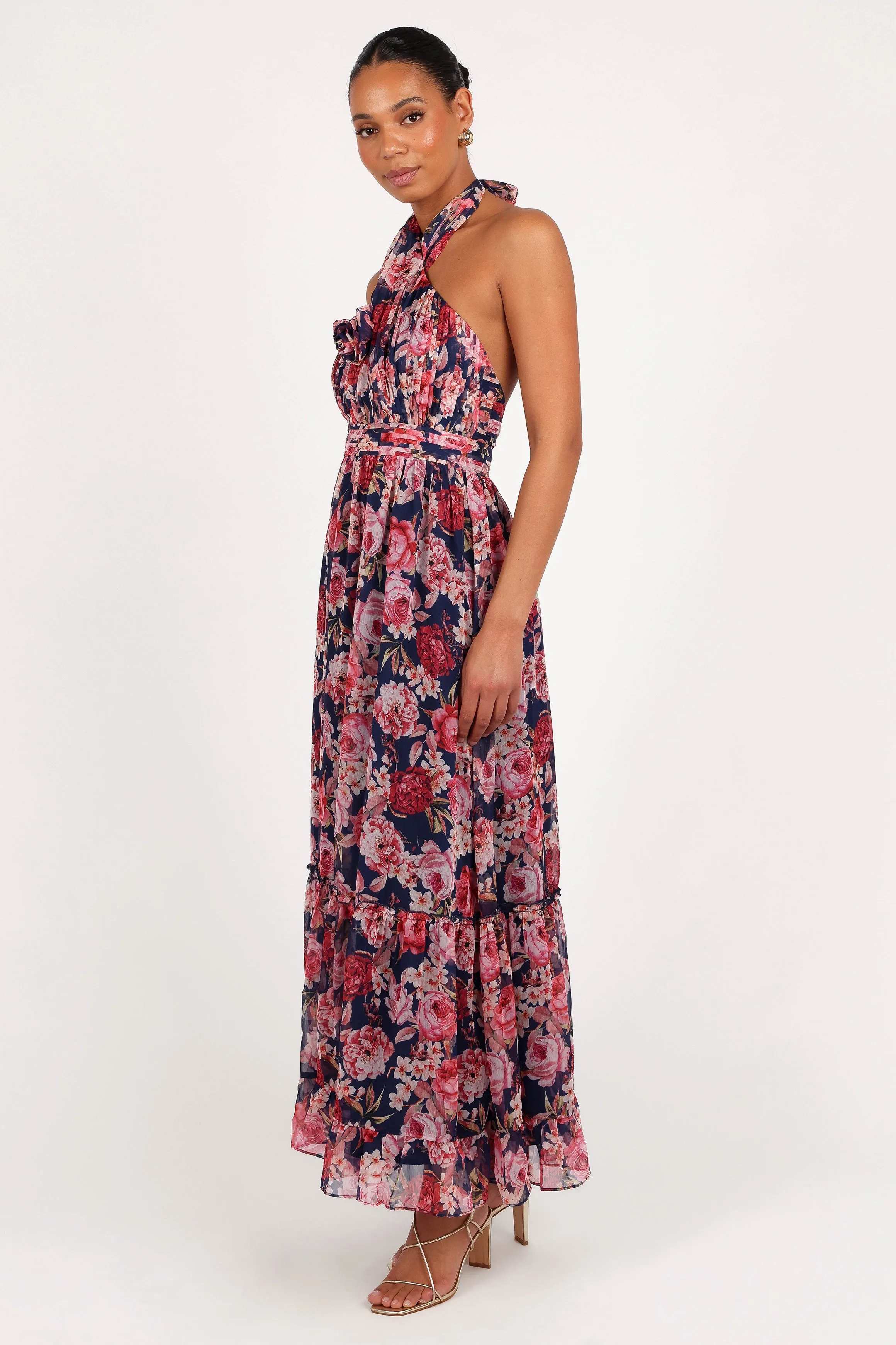 Lennon Halterneck Maxi Dress - Navy Floral