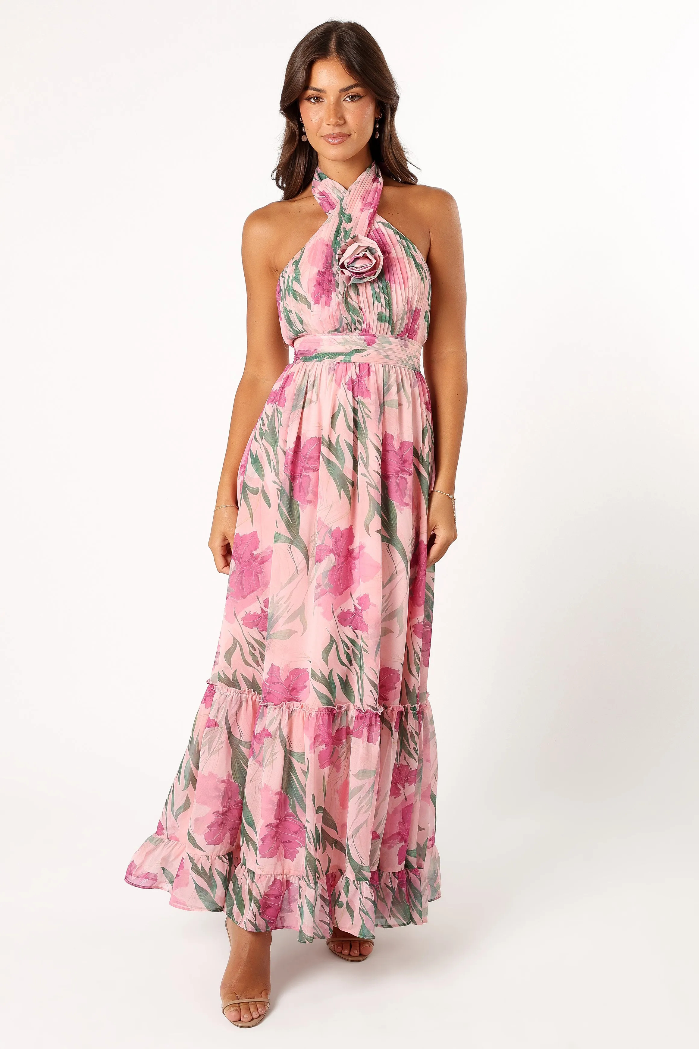 Lennon Halterneck Maxi Dress - Pink Floral