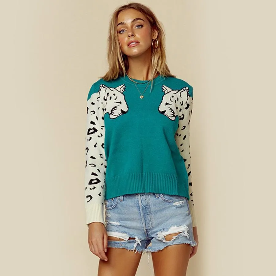 Leopard Pattern Knitted Pullover Sweater