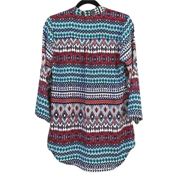 Liberty Love Pullover Geometric Print 3/4 Sleeve Multicolor Lightweight Tunic M