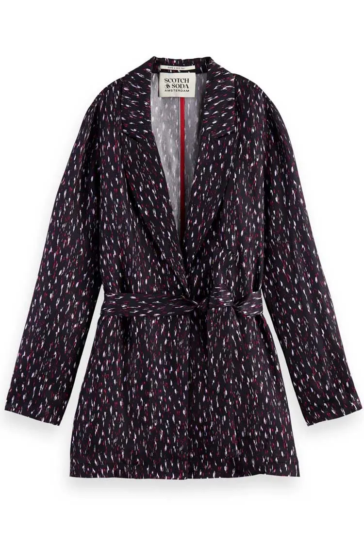 Lightweight Printed Belted Blazer in Ikat Rain | FINAL SALE