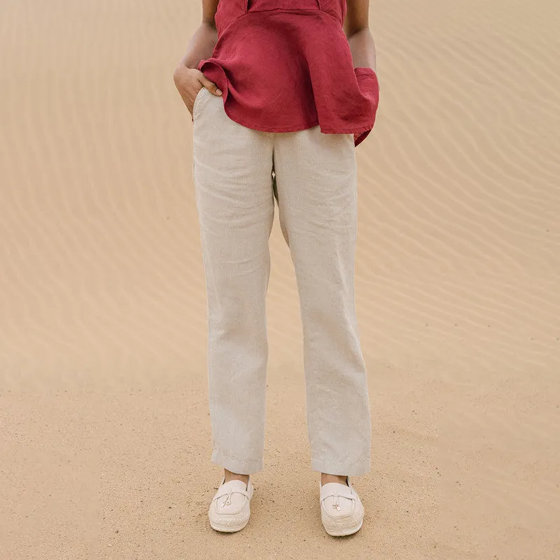 Linen Trouser for Women | Beige | Straight Fit