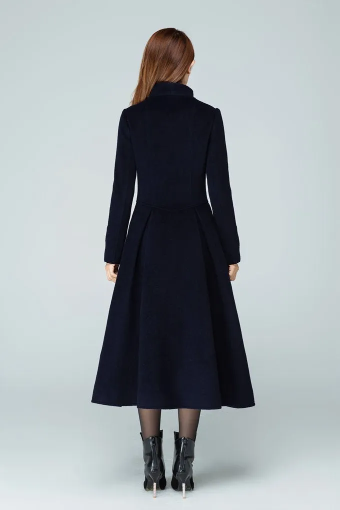 Long trench coat, navy coat, womens coats, swing coat 1605#