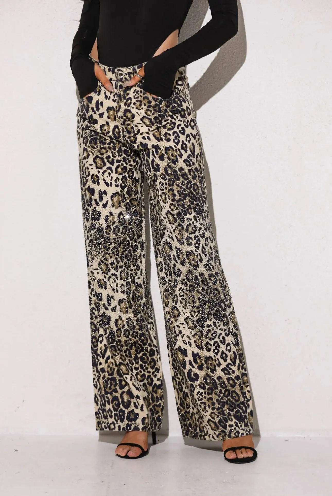 Louan Leopard diamonte wide leg jeans