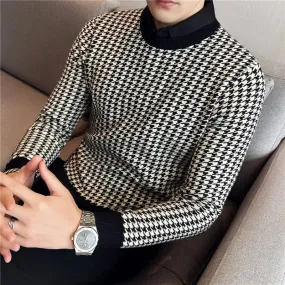 Luxury Men's Thermal Knit Sweater Slim Fit High Quality Shirt Collar Pullover