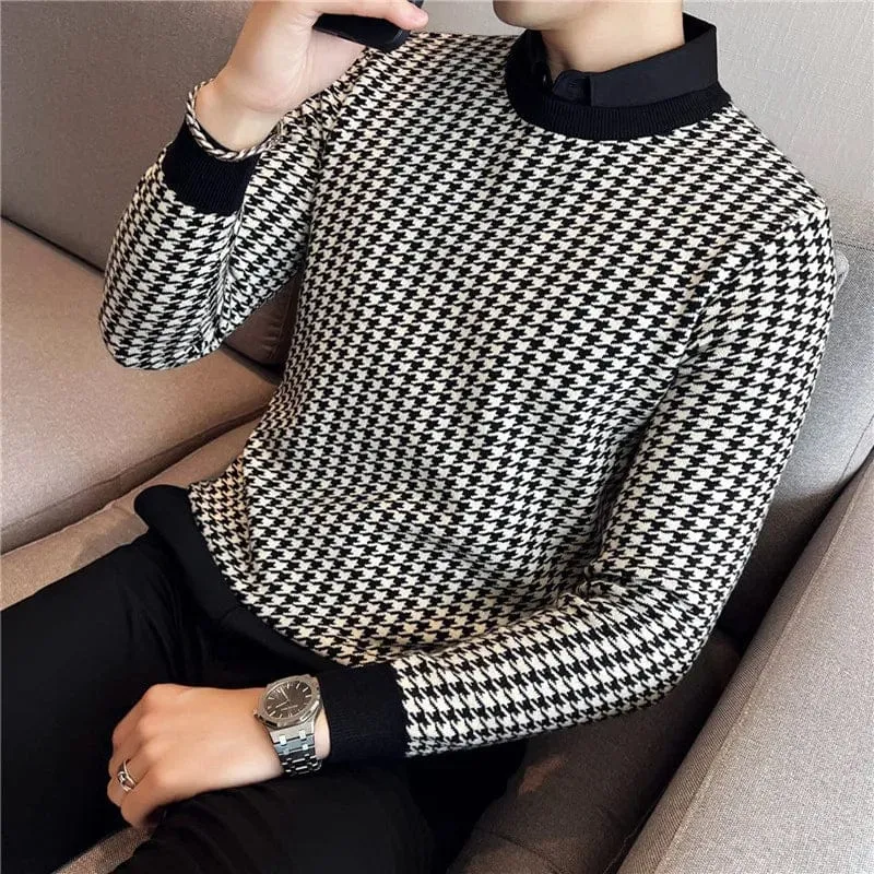 Luxury Men's Thermal Knit Sweater Slim Fit High Quality Shirt Collar Pullover